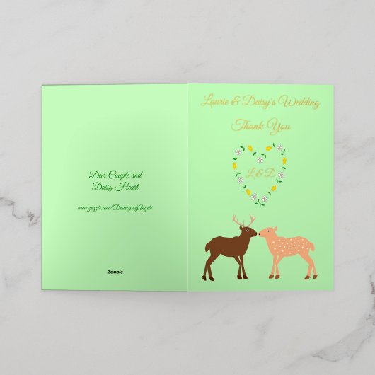 ディアカップルとデイジーハートカスタム 箔グリーティングカード (外側レイダウン)