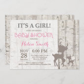 ディアガールベビーシャワー招待状ウッドラ素朴ンド 招待状 (正面/裏面)