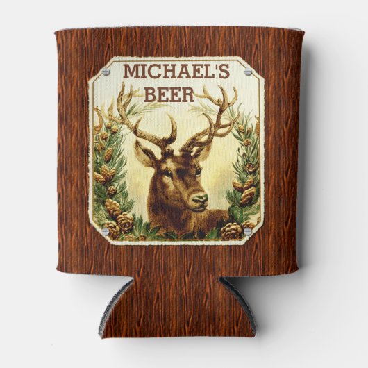 ディアキャビンパーソナライズされたビアウ素朴ッドグレイン 缶クーラー (正面)