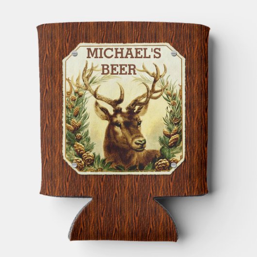 ディアキャビンパーソナライズされたビアウ素朴ッドグレイン 缶クーラー (裏面)