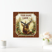 ディアキャビンパーソナライズされた名木目ヴィンテージ スクエア壁時計 (ホーム)