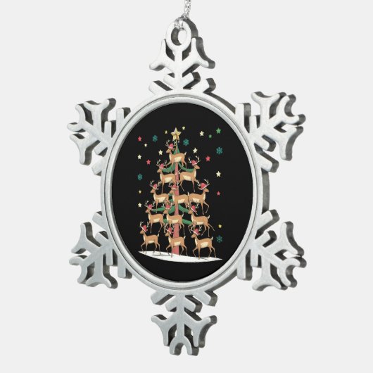 ディアクリスマスツリーおもしろいホリデーキュートトインデナ スノーフレークピューターオーナメント (右)
