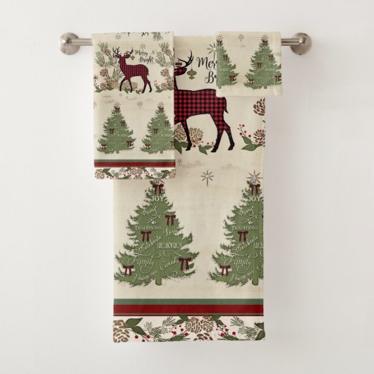ディアクリスマスツリータイポグラフィメリーブライトスクリプト バスタオルセット (インサイチュ)