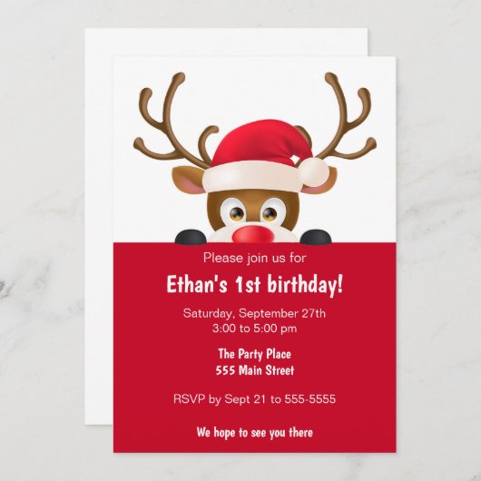 ディアクリスマス子供の誕生日パーティの招待状 招待状 (正面/裏面)