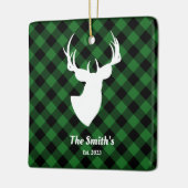 ディアシルエットグリーンブラックバッファロープレイドファミリー セラミックオーナメント (左)