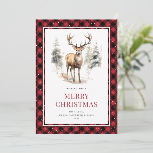 ディアスタグウォーターカラーレッドバッファロープレイドクリスマス シーズンカード (スタンド正面)
