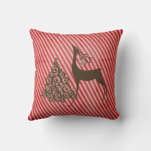 ディアツリーストライプスノーフレークスホリデーピロー クッション (裏面)