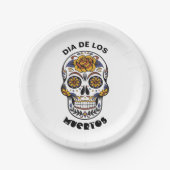 ディアデロスミュエルトカラフルススカルハロウィーン ペーパープレート (正面)