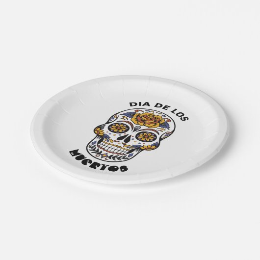 ディアデロスミュエルトカラフルススカルハロウィーン ペーパープレート (アングル)