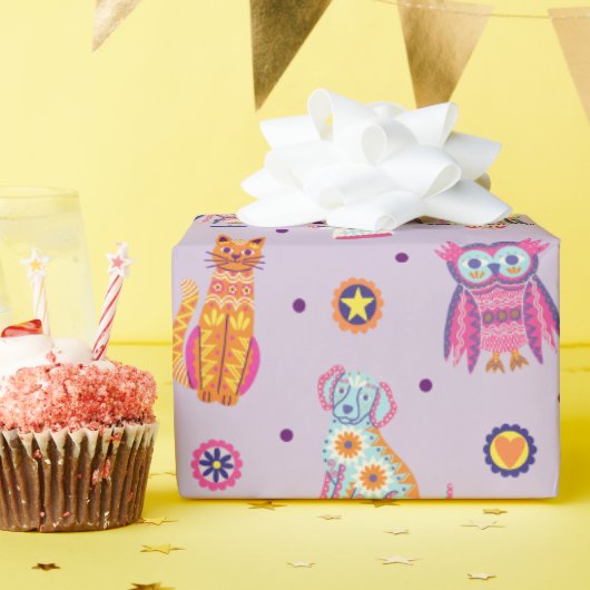 ディアデロスミュートスアニマルズパープルラッピング紙 ラッピングペーパー (誕生日パーティー)