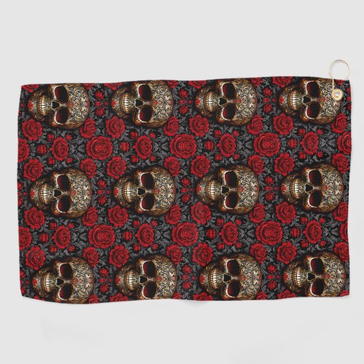 ディアデロスミュートススカルウィズレッドローゼス ゴルフタオル (横)