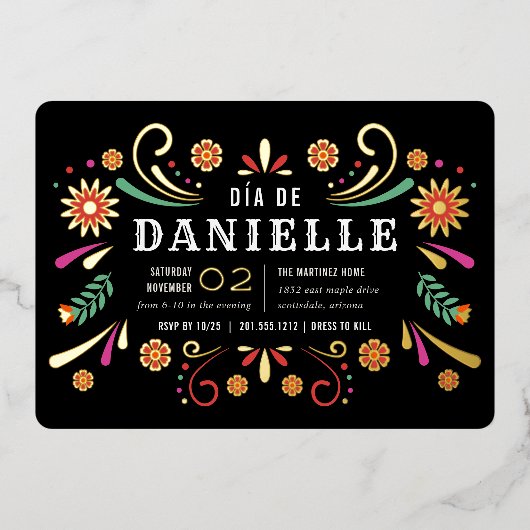 ディアデロスムエルトステーマバースデーパーティー 箔招待状 (正面)