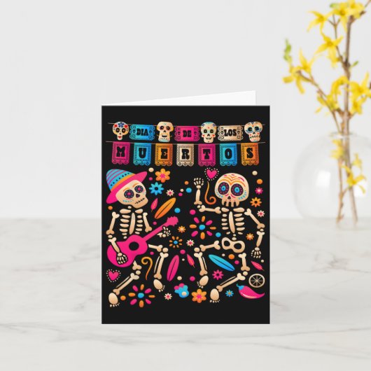 ディアデロスムエルトスデイの死んだメキシコのスケレト カード (黄色い花)