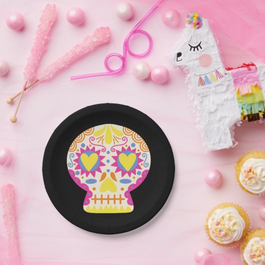 ディアデロスムエルトスパーティーデコールブラック紙プレート ペーパープレート (パーティー)