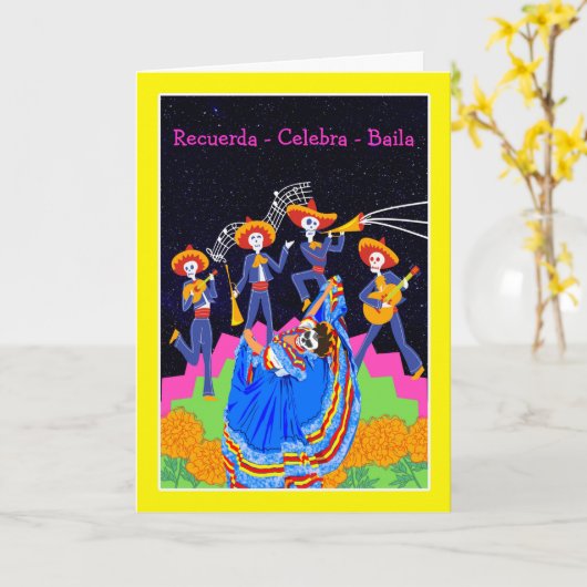 ディアデロスムエルトスリーブン祝ズダンス カード (黄色い花)
