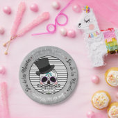 ディアデロスムエルトス |トップハットスカル&ストライプ ペーパープレート (パーティー)