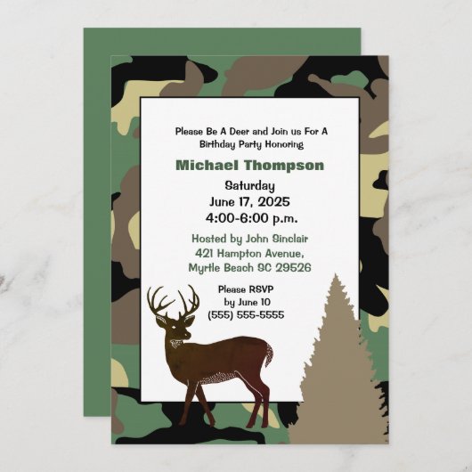 ディアハンターカモフラージュ誕生日招待状 招待状 (正面/裏面)