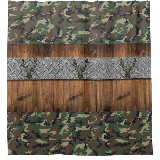 ディアハンターキャビンインザウッズ迷彩柄ボーイズバスルーム シャワーカーテン (正面)