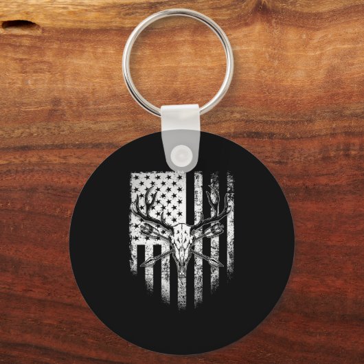 ディアハンターズディアースカルオンアメリカ国旗 キーホルダー (正面)