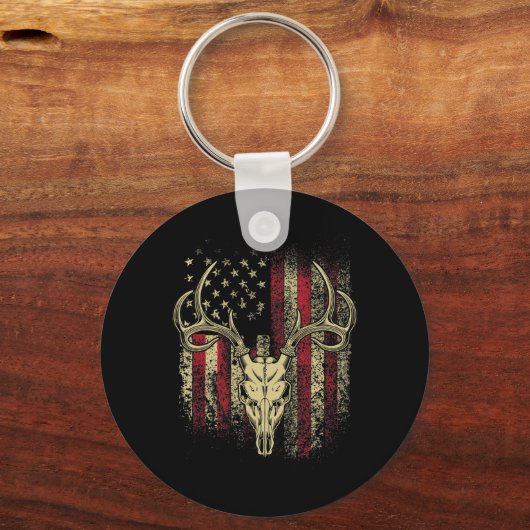 ディアハンターズディアースカルオンアメリカ国旗 キーホルダー (正面)