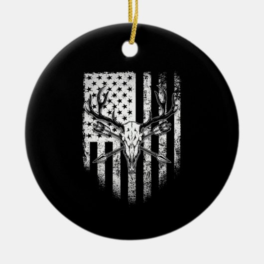 ディアハンターズディアースカルオンアメリカ国旗 セラミックオーナメント (正面)