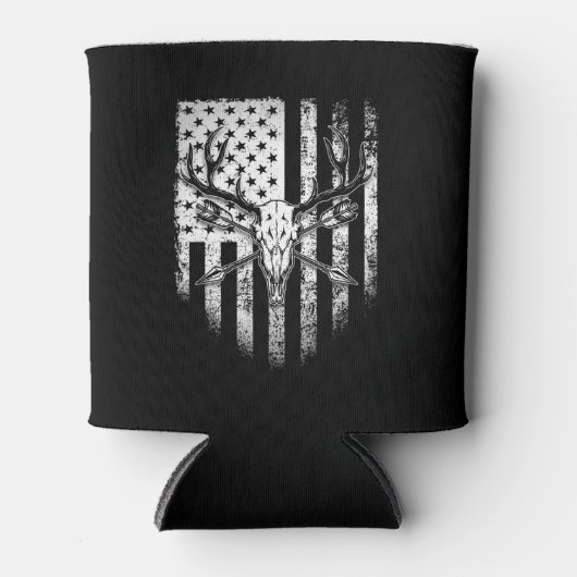 ディアハンターズディアースカルオンアメリカ国旗 缶クーラー (正面)