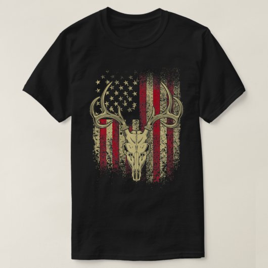 ディアハンターズディアースカルオンアメリカ国旗 Tシャツ (デザイン正面)