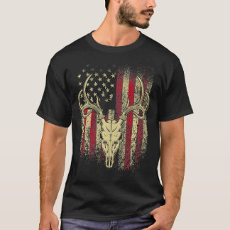 ディアハンターズディアースカルオンアメリカ国旗 Tシャツ