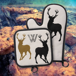 ディアハンター〔雄ジカの〕枝角ウッドスマン 鍋つかみ&鍋敷きセット