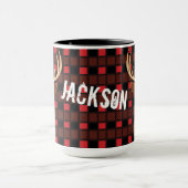 ディアハンター〔雄ジカの〕枝角プレイドパーソナライズされた マグカップ (中央)