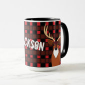 ディアハンター〔雄ジカの〕枝角プレイドパーソナライズされた マグカップ (正面右)