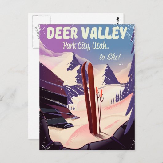 ディアバレー、パークシティ、ユタ、スキー旅行ポスター。 ポストカード (正面/裏面)