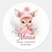 ディアピンクウィンターハットスカーフガールパーティー ラウンドシール (正面)