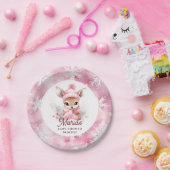 ディアピンクウィンターハットスカーフ名前をカスタムするガールパーティー ペーパープレート (パーティー)