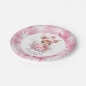 ディアピンクウィンターハットスカーフ名前をカスタムするガールパーティー ペーパープレート (アングル)