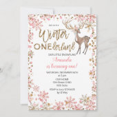 ディアピンクグリッター冬誕生日招待状 招待状 (正面)