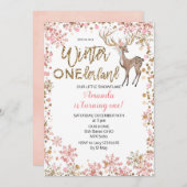 ディアピンクグリッター冬誕生日招待状 招待状 (正面/裏面)