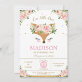 ディアピンクフローラウッドランドアニマルズバースデーパーティー 招待状 (正面)