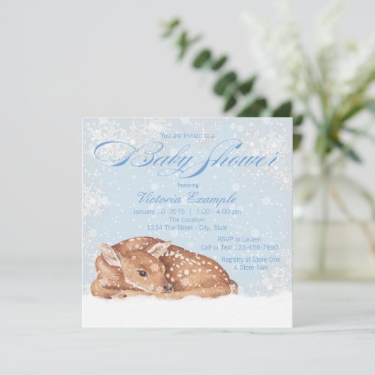 ディアファウンスノーフレークボーイベビーシャワー招待状 招待状 (スタンド正面)