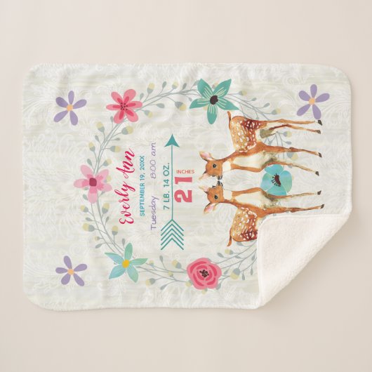ディアファウンツインベビーガール統計ウォーターカラーリース シェルパブランケット (正面(横))