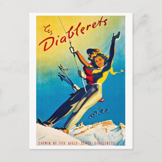 ディアブル、山、スキー場のカップル ポストカード (正面)