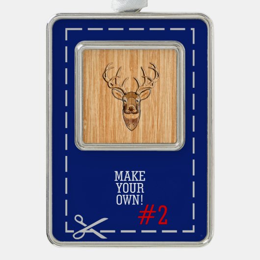 ディアヘッドウッドグレインスタイル シルバープレートフレームオーナメント (正面)