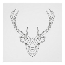 ディアヘッドジオメトリックブラック&ホワイトアーモダントプリント ポスター