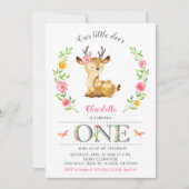 ディアベビーガールウッドランドフローラ1stファースト誕生日 招待状 (正面)