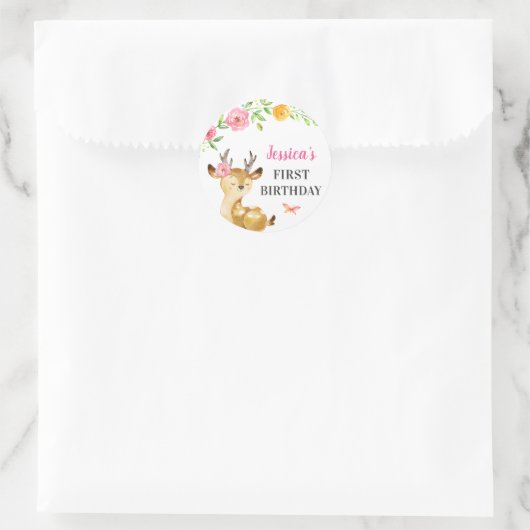 ディアベビーガールファースト誕生日ドードゲストフライトピンク ラウンドシール (バッグ)