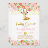 ディアベビーシャワー招待状フローラピンク&金ゴールド 招待状 (正面/裏面)