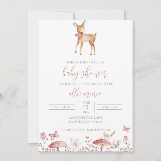 ディアベビーシャワー招待状ベビーガール招待状 招待状 (正面)