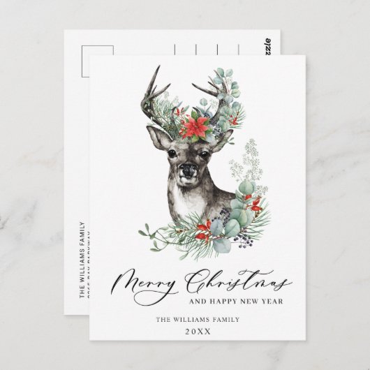 ディアポエレガントインセティアクリスマスグリーティングホリデー ポストカード (正面/裏面)