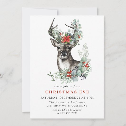 ディアポエレガントインセティアホリデークリスマスイブ 招待状 (正面)