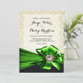 ディアマエレガントンテサテンボウ結婚ズ | アイボリー緑 招待状 (スタンド正面)